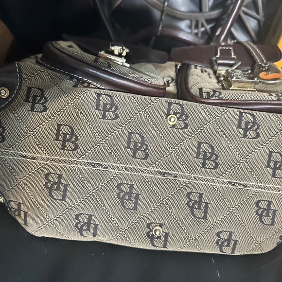 DOONEY & BOURKE Double Pocket Signature Brown Leather Doctor Handbag  Monogram - Picture 4 of 4